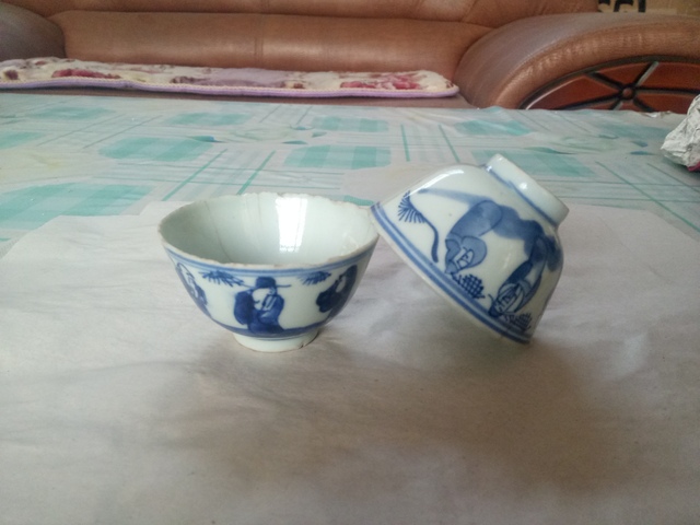 古玩陶瓷清晚·青花福祿壽三星人物紋杯一對真品鑒賞圖