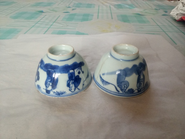 古玩陶瓷清晚·青花福祿壽三星人物紋杯一對真品鑒賞圖