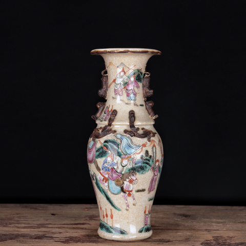 古玩陶瓷清晚哥釉粉彩刀馬人瓶拍賣，當前價格1500元