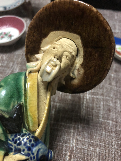 古玩陶瓷民國三彩漁家樂人物塑像拍賣，當前價格10500元