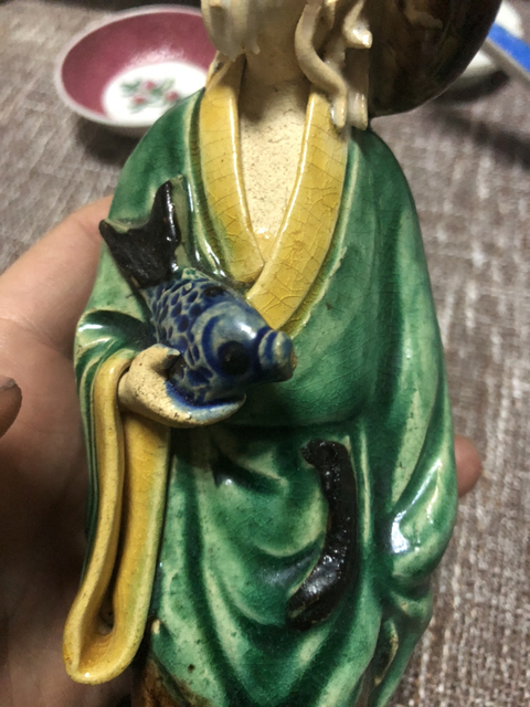 古玩陶瓷民國三彩漁家樂人物塑像拍賣，當前價格10500元