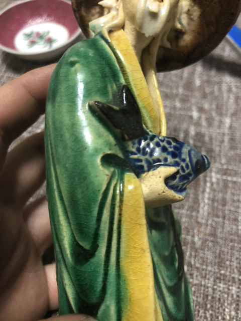 古玩陶瓷民國三彩漁家樂人物塑像拍賣，當前價格10500元