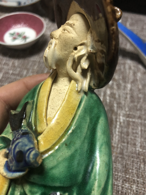 古玩陶瓷民國三彩漁家樂人物塑像拍賣，當前價格10500元