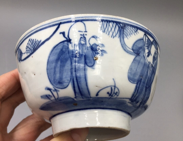 古玩陶瓷青花三星圖碗拍賣，當前價格2200元