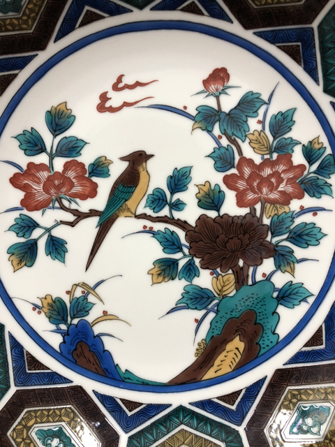 古玩陶瓷晚清民國 精品五彩 福字款花鳥紋超大盤拍賣，當前價格680元