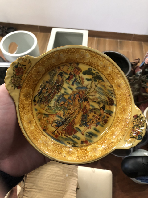 古玩陶瓷彩繪描金花卉紋開窗仕女圖盤拍賣,當前價格1680元