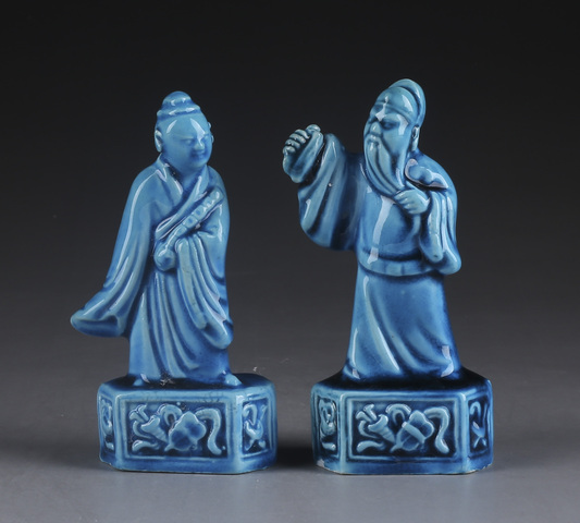 古玩陶瓷民國?藍釉八仙人物瓷塑(一對)拍賣,當前價格2200元