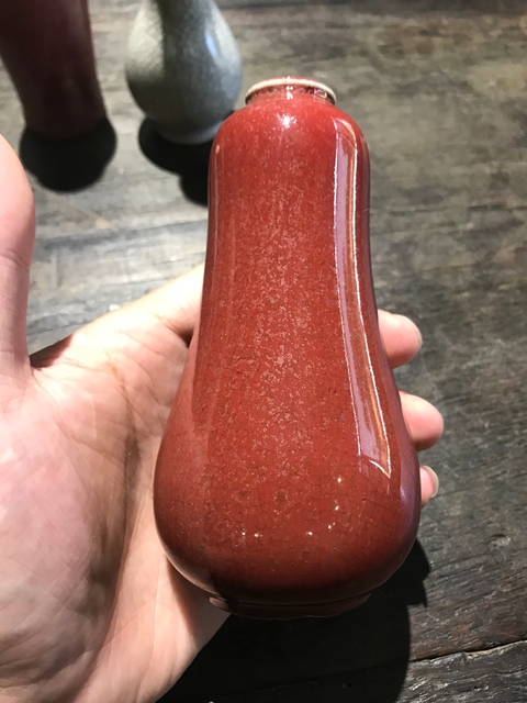 古玩陶瓷紅釉瓜型瓶拍賣，當前價格7500元