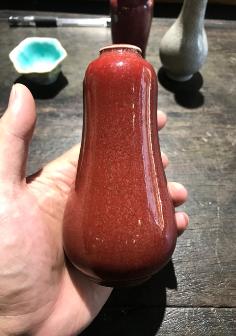 古玩陶瓷紅釉瓜型瓶拍賣，當前價格7500元
