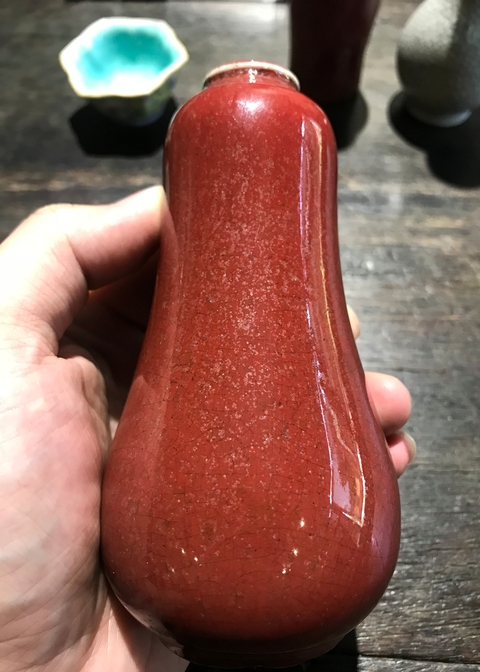 古玩陶瓷紅釉瓜型瓶拍賣，當前價格7500元