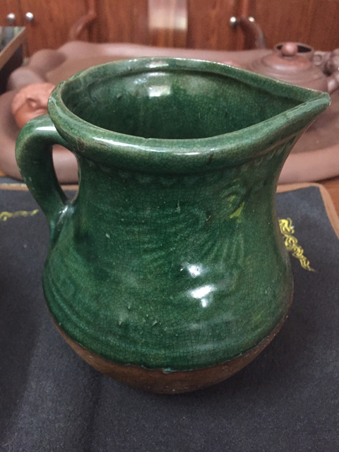 古玩陶瓷綠釉印花奶壺拍賣，當前價格8500元