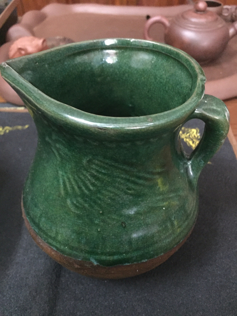 古玩陶瓷綠釉印花奶壺拍賣，當前價格8500元