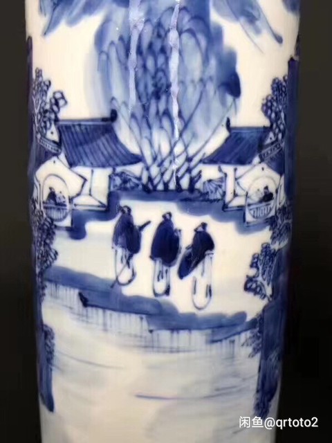 古玩陶瓷光緒青花山水人物紋筒瓶拍賣，當前價格8600元