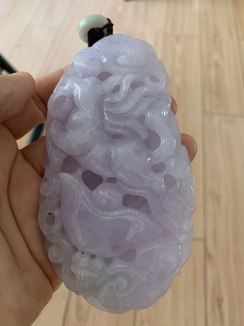 古玩玉器A貨翡翠紫羅蘭奔馬手把件拍賣，當前價格1666元