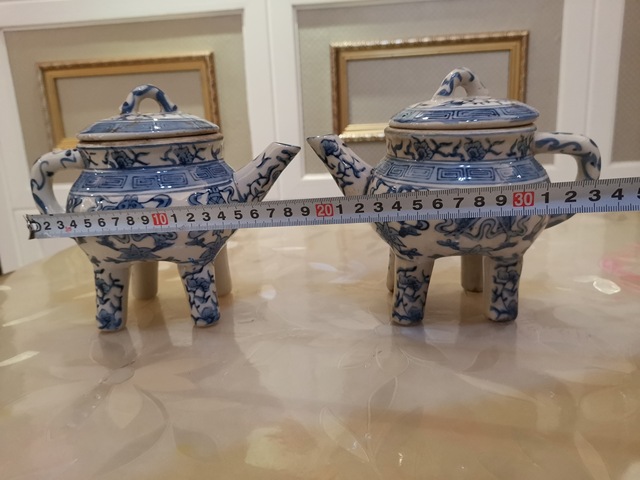 古玩陶瓷青花八寶盉一對拍賣，當前價格600元