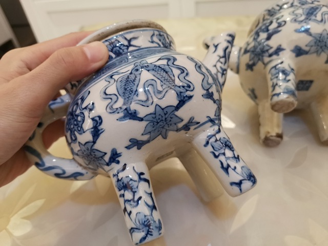 古玩陶瓷青花八寶盉一對拍賣，當前價格600元