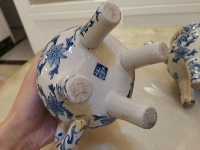 古玩陶瓷青花八寶盉一對拍賣，當前價格600元