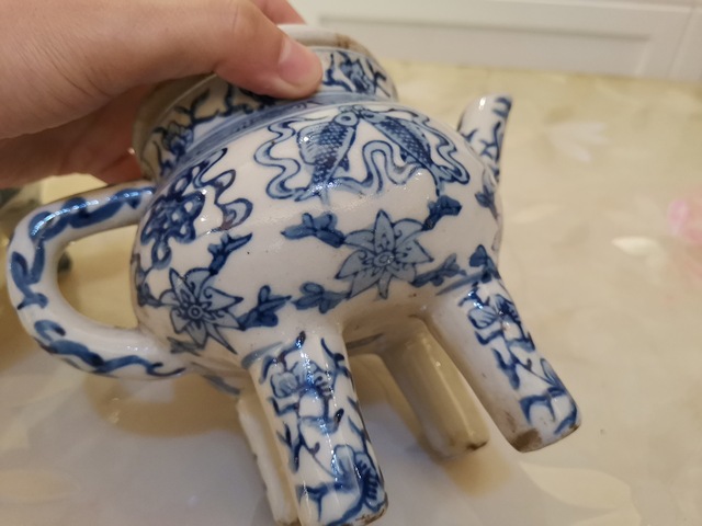 古玩陶瓷青花八寶盉一對拍賣，當前價格600元