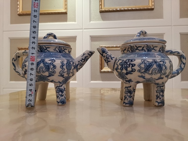 古玩陶瓷青花八寶盉一對拍賣，當前價格600元