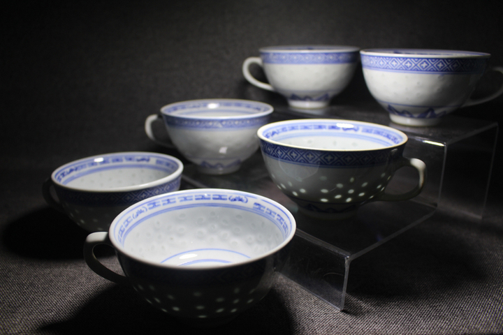 古玩陶瓷70年代精品玲瓏瓷青花杯一組六件拍賣，當前價格2999元