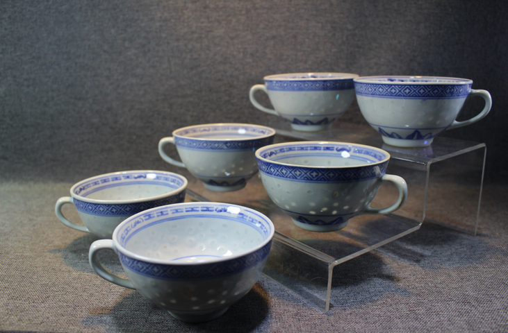 古玩陶瓷70年代精品玲瓏瓷青花杯一組六件拍賣，當前價格2999元