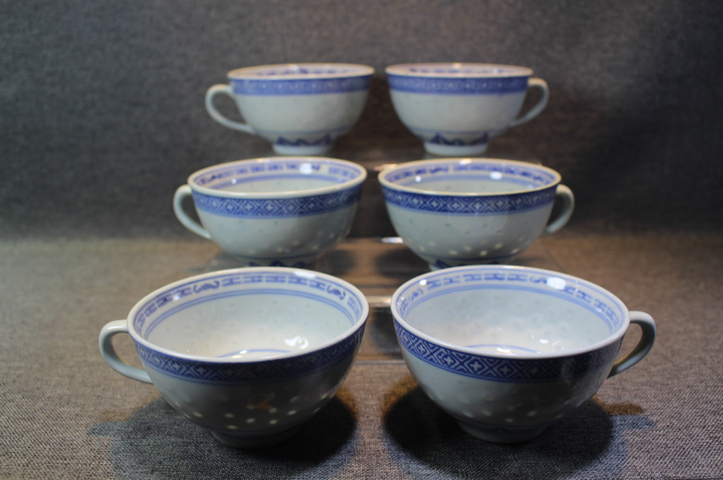 古玩陶瓷70年代精品玲瓏瓷青花杯一組六件拍賣，當前價格2999元