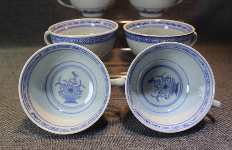 古玩陶瓷70年代精品玲瓏瓷青花杯一組六件拍賣，當前價格2999元