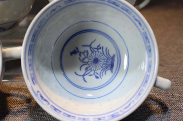 古玩陶瓷70年代精品玲瓏瓷青花杯一組六件拍賣，當前價格2999元