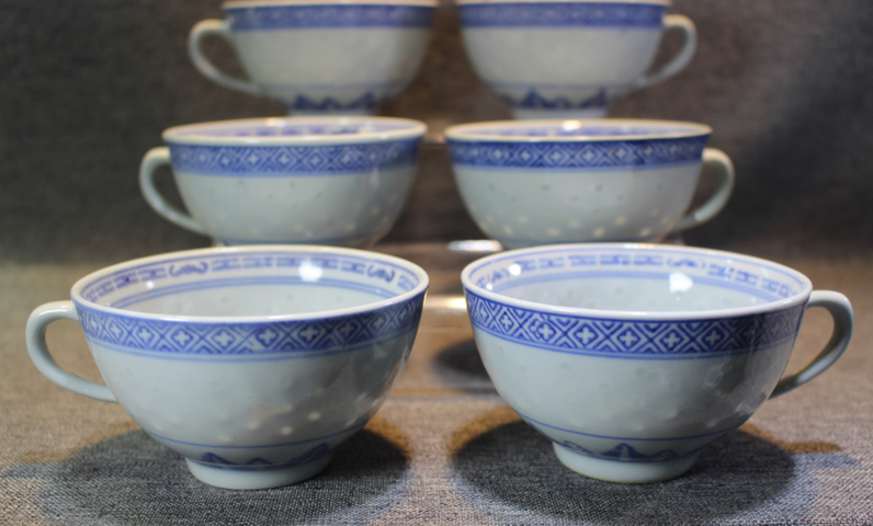 古玩陶瓷70年代精品玲瓏瓷青花杯一組六件拍賣，當前價格2999元