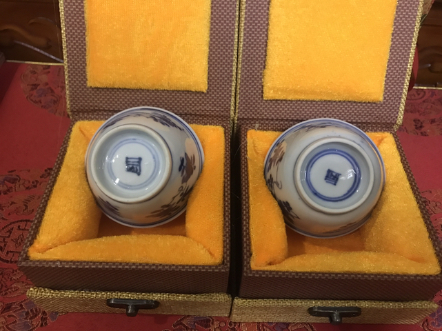 古玩陶瓷清康熙精品花卉三多主人杯一對拍賣，當前價格1999元