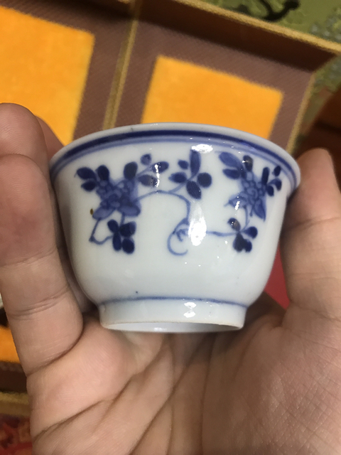 古玩陶瓷清康熙精品花卉三多主人杯一對拍賣，當前價格1999元