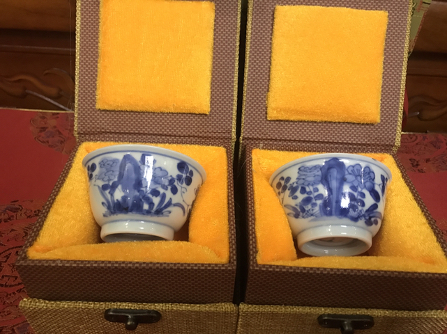 古玩陶瓷清康熙精品花卉洞石主人杯一對拍賣，當前價格1999元