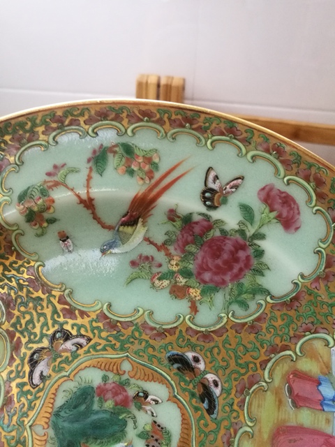 古玩陶瓷廣彩豆青釉折腰盤拍賣，當前價格2888元