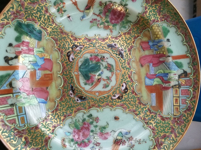 古玩陶瓷廣彩豆青釉折腰盤拍賣，當前價格2888元