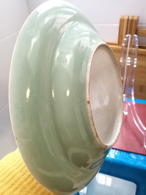 古玩陶瓷廣彩豆青釉折腰盤拍賣，當前價格2888元