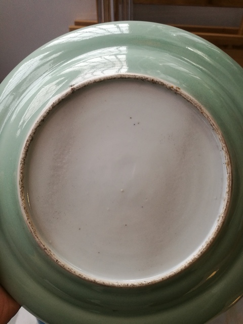 古玩陶瓷廣彩豆青釉折腰盤拍賣，當前價格2888元