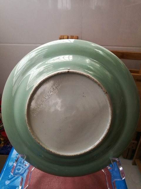 古玩陶瓷廣彩豆青釉折腰盤拍賣，當前價格2888元