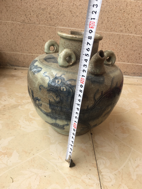 古玩陶瓷（明末清初）·哥釉龍紋提梁壺特大號拍賣，當前價格0元