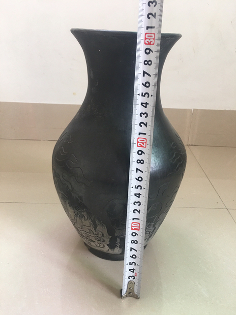 古玩陶瓷（已保真）民國精品黑陶刻龍紋大瓶拍賣，當前價格1888元