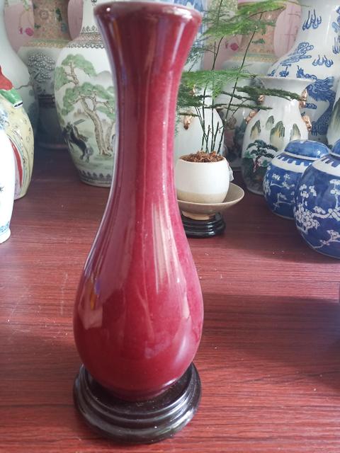 古玩陶瓷紅釉撇口瓶拍賣，當前價格110元