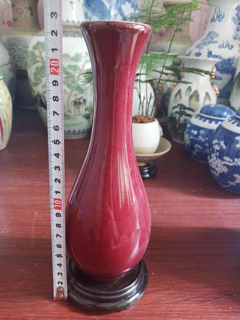 古玩陶瓷紅釉撇口瓶拍賣，當前價格110元