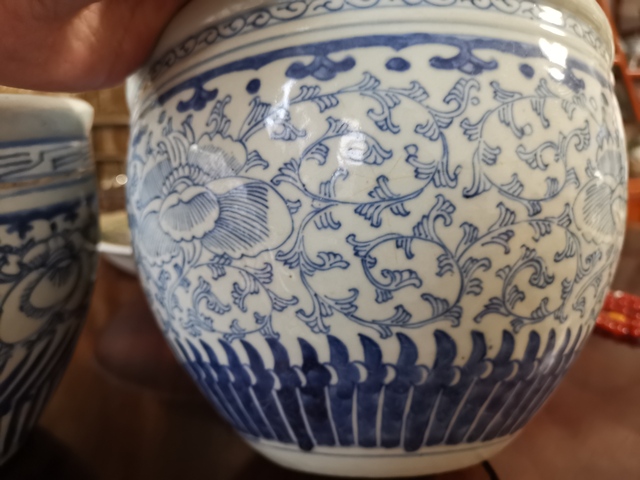 古玩陶瓷青花卷缸 一對拍賣，當前價格3666元