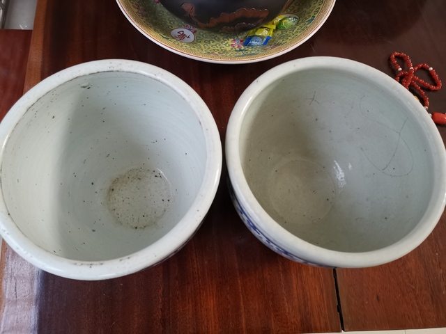 古玩陶瓷青花卷缸 一對拍賣，當前價格3666元