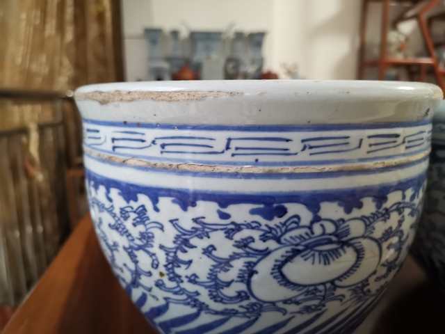 古玩陶瓷青花卷缸 一對拍賣，當前價格3666元