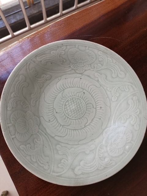 古玩陶瓷清代，豆青釉盤拍賣，當前價格3600元