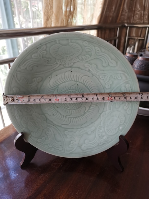 古玩陶瓷清代，豆青釉盤拍賣，當前價格3600元