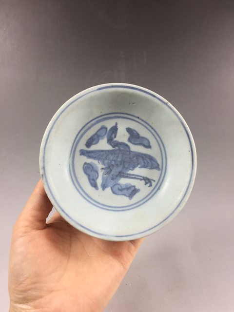 古玩陶瓷明代青花鶴紋盤拍賣,當前價格600元