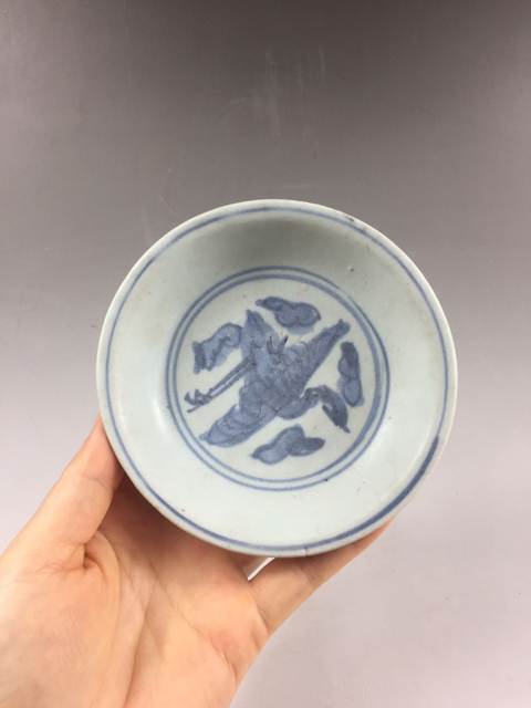 古玩陶瓷明代青花鶴紋盤拍賣,當前價格600元