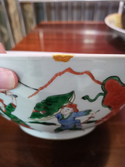 古玩陶瓷清咸豐，五彩刀馬人大碗拍賣，當前價格5555元