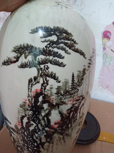 古玩陶瓷山水紋長(zhǎng)頸撇口瓶拍賣，當(dāng)前價(jià)格488元